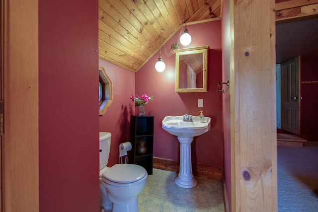 37437 State Highway 7, Big Stone Twp, MN 56278 - bathroom featuring vaulted ceiling, wooden ceiling, and tile patterned floors