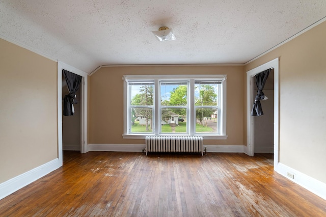 211 Saint Marie St, Duluth, MN 55803 - bonus room with radiator heating unit, wood-type flooring, a textured ceiling, and vaulted ceiling