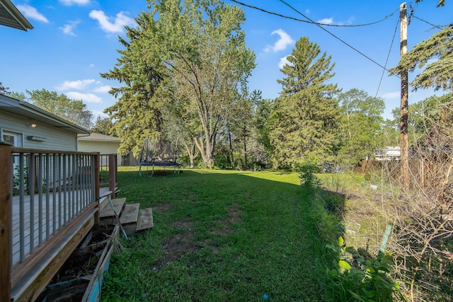 3237 Jerry Ct, White Bear Lake, MN 55110 - view of grassy yard featuring a trampoline and a deck