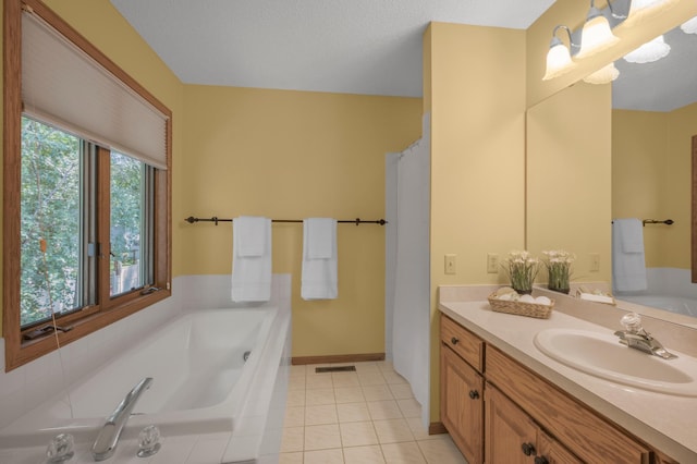12145 Jonquil St NW, Coon Rapids, MN 55433 - bathroom featuring vanity, a garden tub, and tile patterned floors