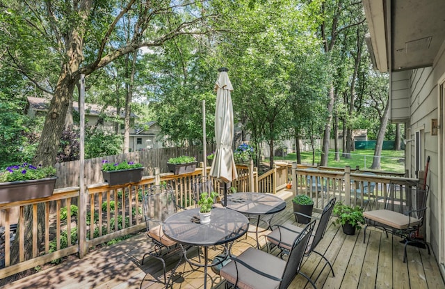 12145 Jonquil St NW, Coon Rapids, MN 55433 - deck featuring outdoor dining area and a fenced backyard