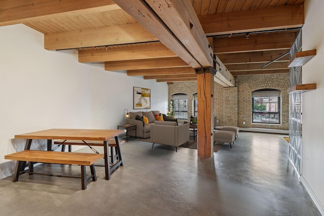 404 Washington Ave N Unit 304, Minneapolis, MN 55401 - basement featuring wooden ceiling, a fireplace, and brick wall