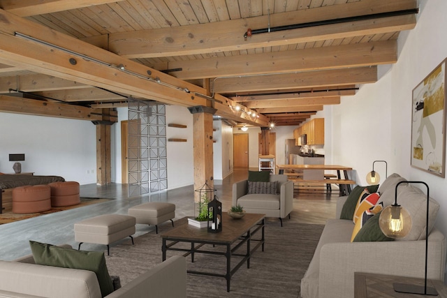 404 Washington Ave N Unit 304, Minneapolis, MN 55401 - common area featuring a wood ceiling with exposed beams