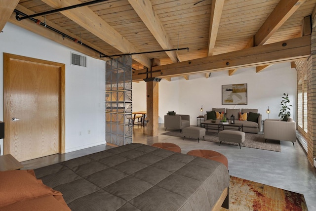 404 Washington Ave N Unit 304, Minneapolis, MN 55401 - bedroom with a wood ceiling with exposed beams and track lighting