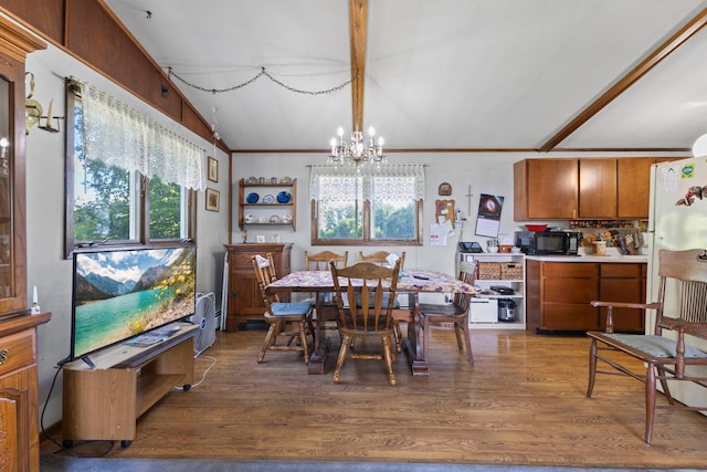 674 Greer Ave NW, Maple Lake, MN 55358 - dining room with wood finished floors, a chandelier, and ornamental molding