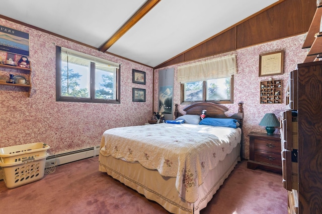 674 Greer Ave NW, Maple Lake, MN 55358 - carpeted bedroom with baseboard heating, wallpapered walls, and crown molding