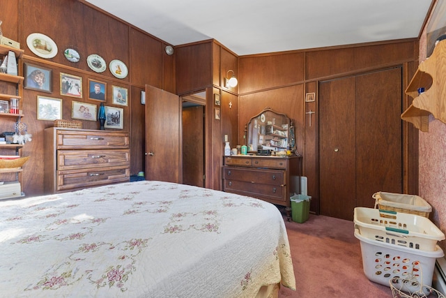 674 Greer Ave NW, Maple Lake, MN 55358 - carpeted bedroom with a closet and wood walls
