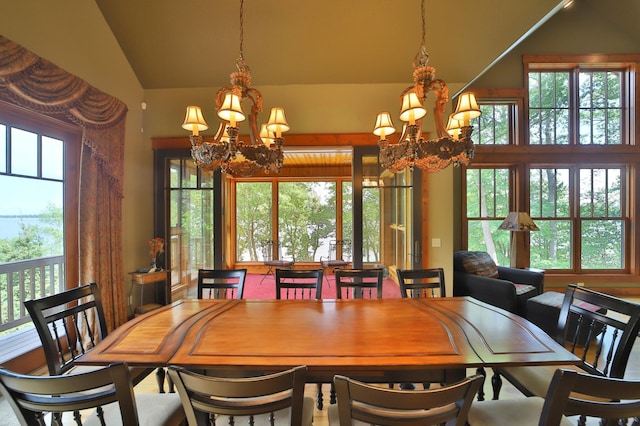 2471 Birch Forest Rd SW, Nisswa, MN 56468 - dining room with a chandelier and lofted ceiling