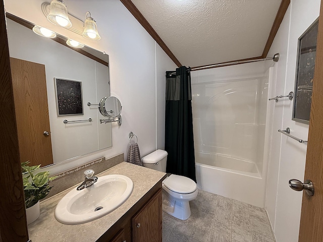 151 Skyline Dr, Granite Falls, MN 56241 - full bathroom with a textured ceiling, vanity, shower / tub combo, and ornamental molding
