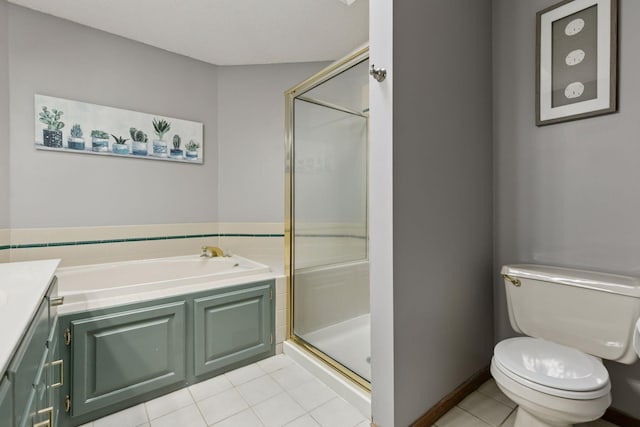 4478 150th St, Savage, MN 55378 - bathroom with a shower stall, tile patterned flooring, vanity, and a bath