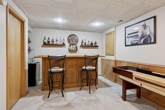 4478 150th St, Savage, MN 55378 - indoor bar featuring light colored carpet, a wainscoted wall, and a paneled ceiling