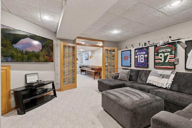 4478 150th St, Savage, MN 55378 - living area featuring french doors, carpet floors, a paneled ceiling, and recessed lighting