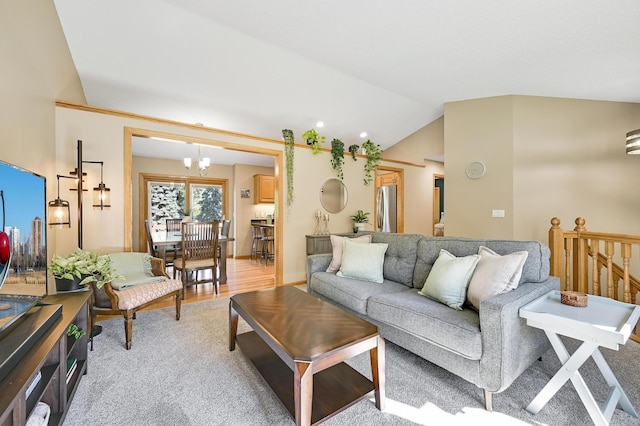 7111 Trenton Ln N, Maple Grove, MN 55369 - living area featuring a chandelier and vaulted ceiling