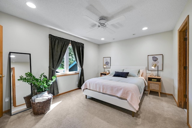 7111 Trenton Ln N, Maple Grove, MN 55369 - bedroom featuring carpet, recessed lighting, a textured ceiling, and ceiling fan