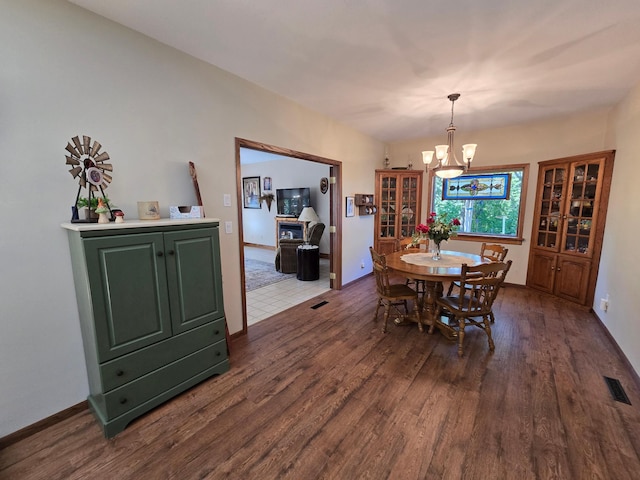 21200 5th St NW, Colfax Twp, MN 56273 - dining space with a chandelier and dark wood finished floors