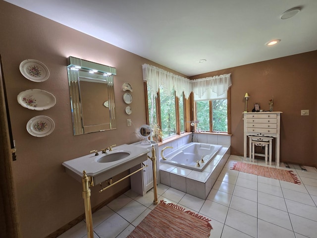 21200 5th St NW, Colfax Twp, MN 56273 - bathroom featuring a whirlpool tub, tile patterned flooring, and recessed lighting