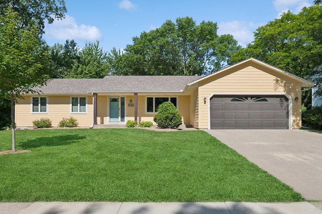 10316 Zinran Ave S, Bloomington, MN 55438 - ranch-style house with an attached garage, driveway, a front lawn, and a shingled roof