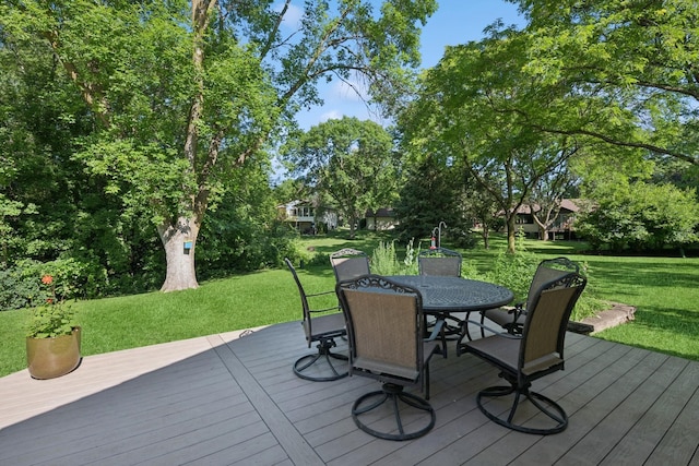 10316 Zinran Ave S, Bloomington, MN 55438 - wooden terrace featuring outdoor dining area and a lawn