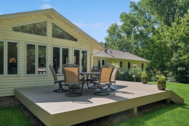 10316 Zinran Ave S, Bloomington, MN 55438 - wooden terrace featuring outdoor dining area and a yard