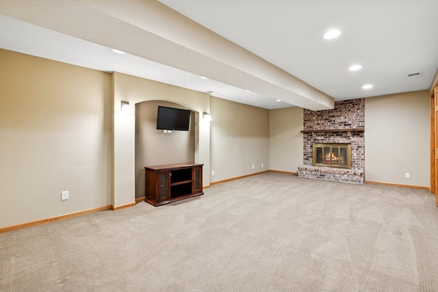 10316 Zinran Ave S, Bloomington, MN 55438 - unfurnished living room featuring recessed lighting, carpet, and a fireplace