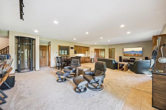 13703 47th St NE, Saint Michael, MN 55376 - living room featuring light carpet, recessed lighting, and light tile patterned flooring