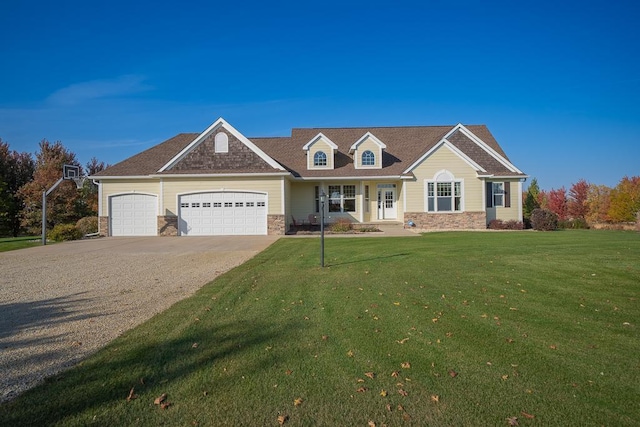 35337 County 24th Blvd, Warsaw Twp, MN 55009 - view of front of property with driveway, stone siding, a garage, and a front lawn