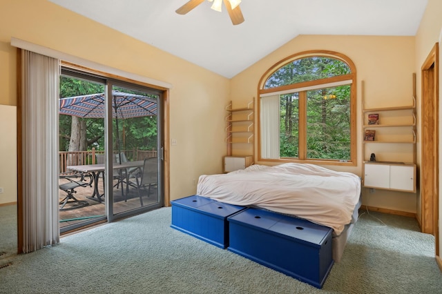 1610 63rd St, Chanhassen, MN 55331 - bedroom with carpet, access to exterior, lofted ceiling, and ceiling fan