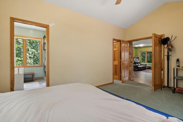 1610 63rd St, Chanhassen, MN 55331 - carpeted bedroom with lofted ceiling and ceiling fan