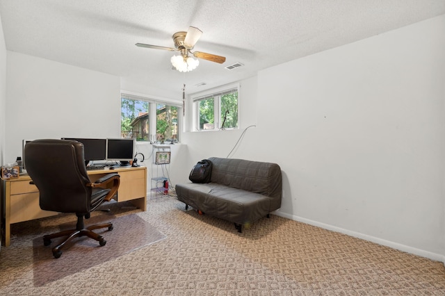 1610 63rd St, Chanhassen, MN 55331 - office space with ceiling fan, light carpet, and a textured ceiling