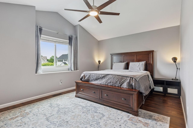 17964 Fresno St NW, Elk River, MN 55330 - bedroom with wood finished floors, lofted ceiling, and a ceiling fan