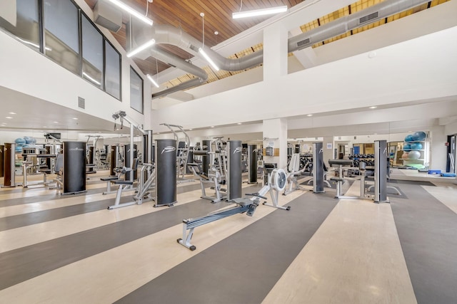 110 1st Ave NE Unit 1006, Minneapolis, MN 55413 - workout area featuring a towering ceiling and wood ceiling