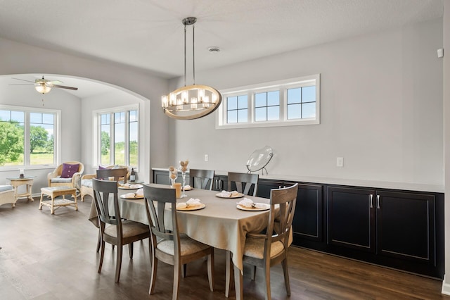 19400 75th Ave, Corcoran, MN 55340 - dining space with healthy amount of natural light, dark wood-style floors, and a chandelier