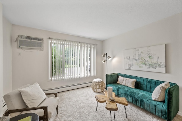 3729 Snelling Ave Unit 108, Minneapolis, MN 55406 - living room featuring a baseboard radiator, a wall unit AC, and carpet flooring