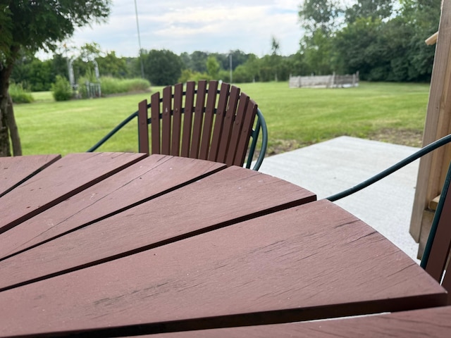 31044 Acorn Lake Rd, Frazee, MN 56544 - wooden terrace featuring a yard and view of wooded area