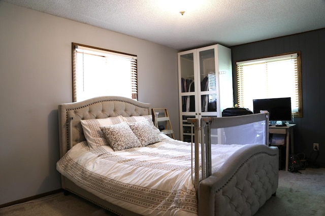 8301 Sumter Ave N, Brooklyn Park, MN 55445 - bedroom with carpet flooring, multiple windows, and a textured ceiling