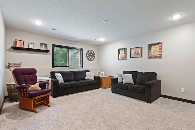 2065 Pleasant Dr, Prescott, WI 54021 - living room with light colored carpet, a textured ceiling, and recessed lighting