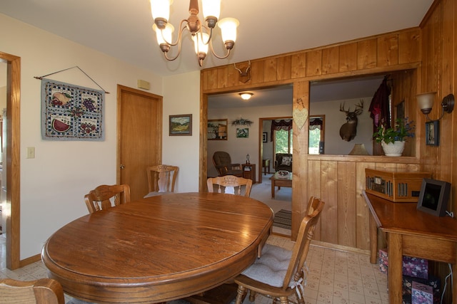 6770 County Road 65 NE, Deer River, MN 56636 - dining space featuring a chandelier and wood walls
