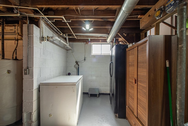 6770 County Road 65 NE, Deer River, MN 56636 - below grade area featuring freestanding refrigerator and water heater