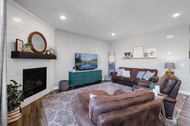 1126 Stonebridge Path, Jordan, MN 55352 - living room featuring wood finished floors, a large fireplace, and recessed lighting