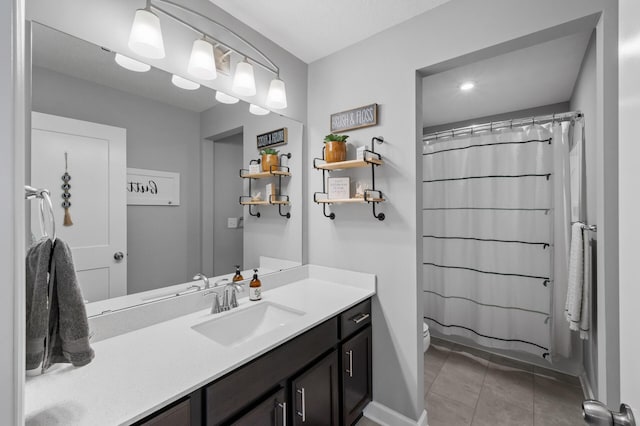1126 Stonebridge Path, Jordan, MN 55352 - bathroom with vanity, a shower with curtain, and tile patterned flooring