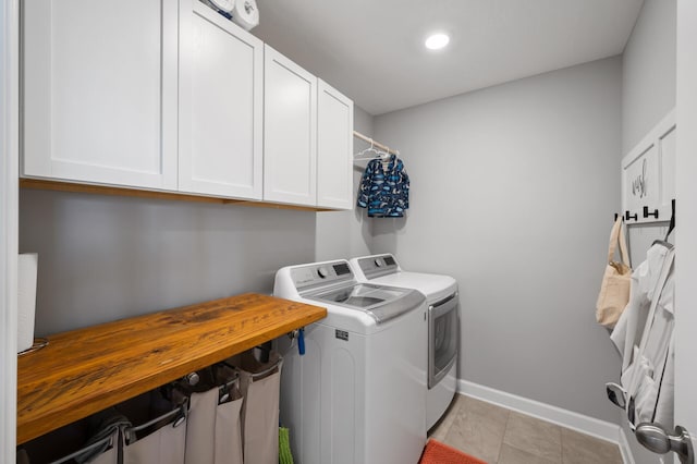 1126 Stonebridge Path, Jordan, MN 55352 - laundry area with washer and clothes dryer, cabinet space, light tile patterned flooring, and recessed lighting