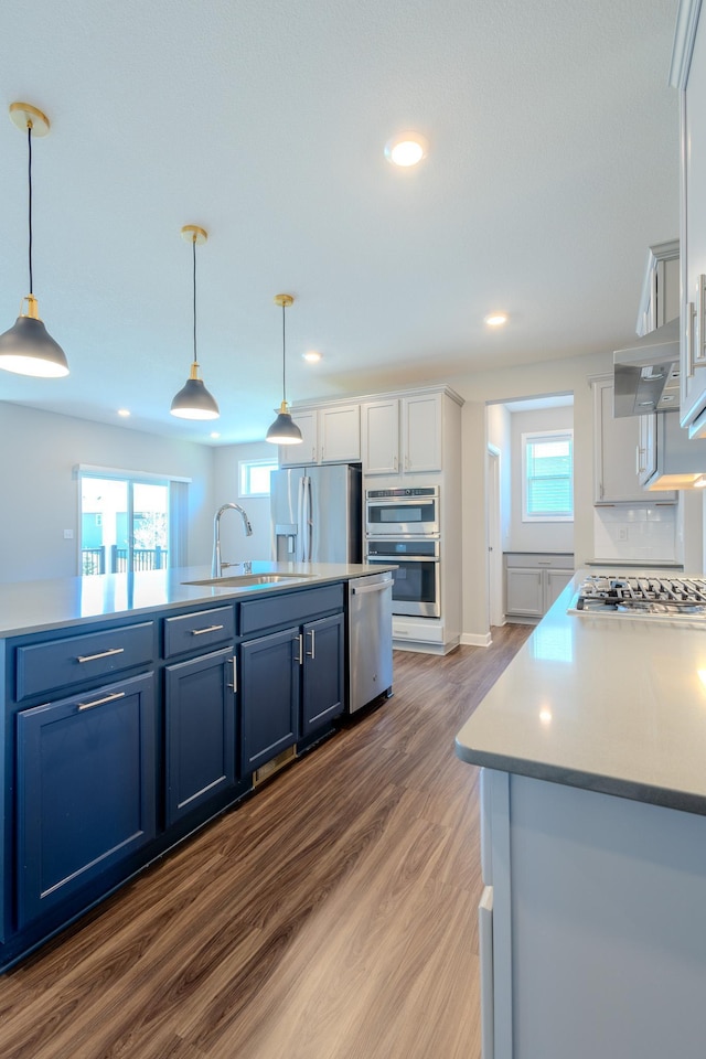 8251 62nd St, Bay South, Cottage Grove, MN 55016 - kitchen featuring stainless steel appliances, white cabinetry, recessed lighting, light countertops, and wood finished floors