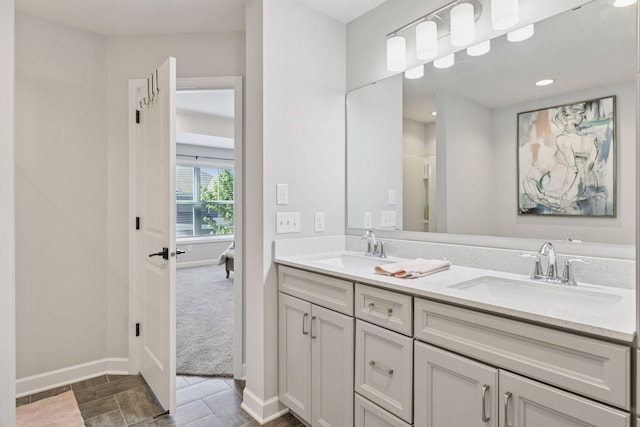 4297 Corn Silk Ln, Woodbury, MN 55129 - full bath with double vanity, recessed lighting, and a shower