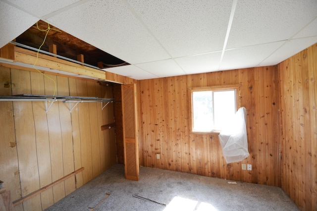 506 3rd Ave NW, Dodge Center, MN 55927 - unfurnished bedroom featuring carpet flooring, wooden walls, and a paneled ceiling