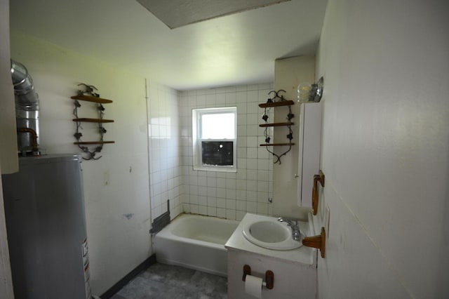 506 3rd Ave NW, Dodge Center, MN 55927 - full bath with gas water heater, vanity, and washtub / shower combination