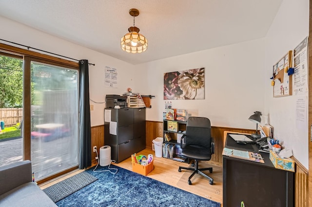 1268 Stanford Ave, Saint Paul, MN 55105 - home office with a wainscoted wall, wood finished floors, and wooden walls