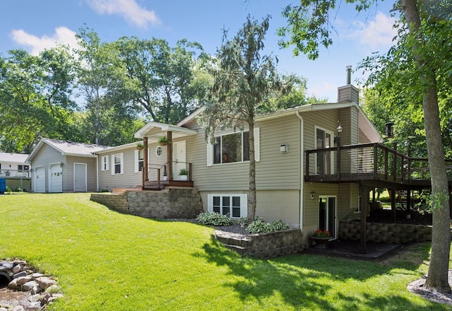 2010 Kestrel Trl, Buffalo, MN 55313 - rear view of property with a chimney, a yard, and a deck