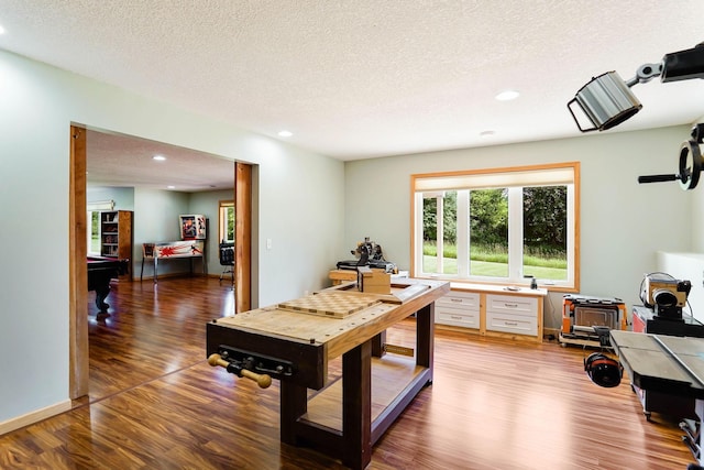2064 141st Ln NE, Ham Lake, MN 55304 - recreation room featuring wood finished floors, a textured ceiling, and recessed lighting
