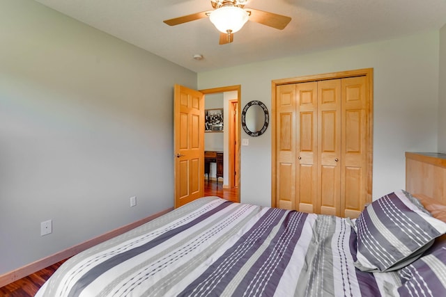 2064 141st Ln NE, Ham Lake, MN 55304 - bedroom with a closet, wood finished floors, and ceiling fan