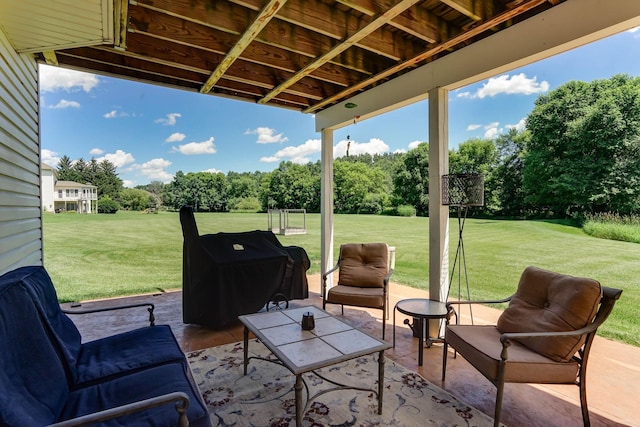 2064 141st Ln NE, Ham Lake, MN 55304 - view of patio / terrace with view of scattered trees and area for grilling